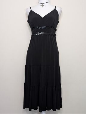 Esprit Black Sequin-Waist Midi Dress With Tiered Skirt